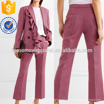 Houndstooth colhido calças de lã queimado fabricação atacado moda feminina vestuário (TA3021P)